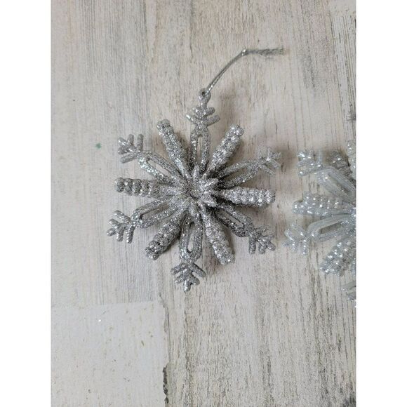 Silver glitter snowflake set ornament xmas decor - Picture 2 of 5